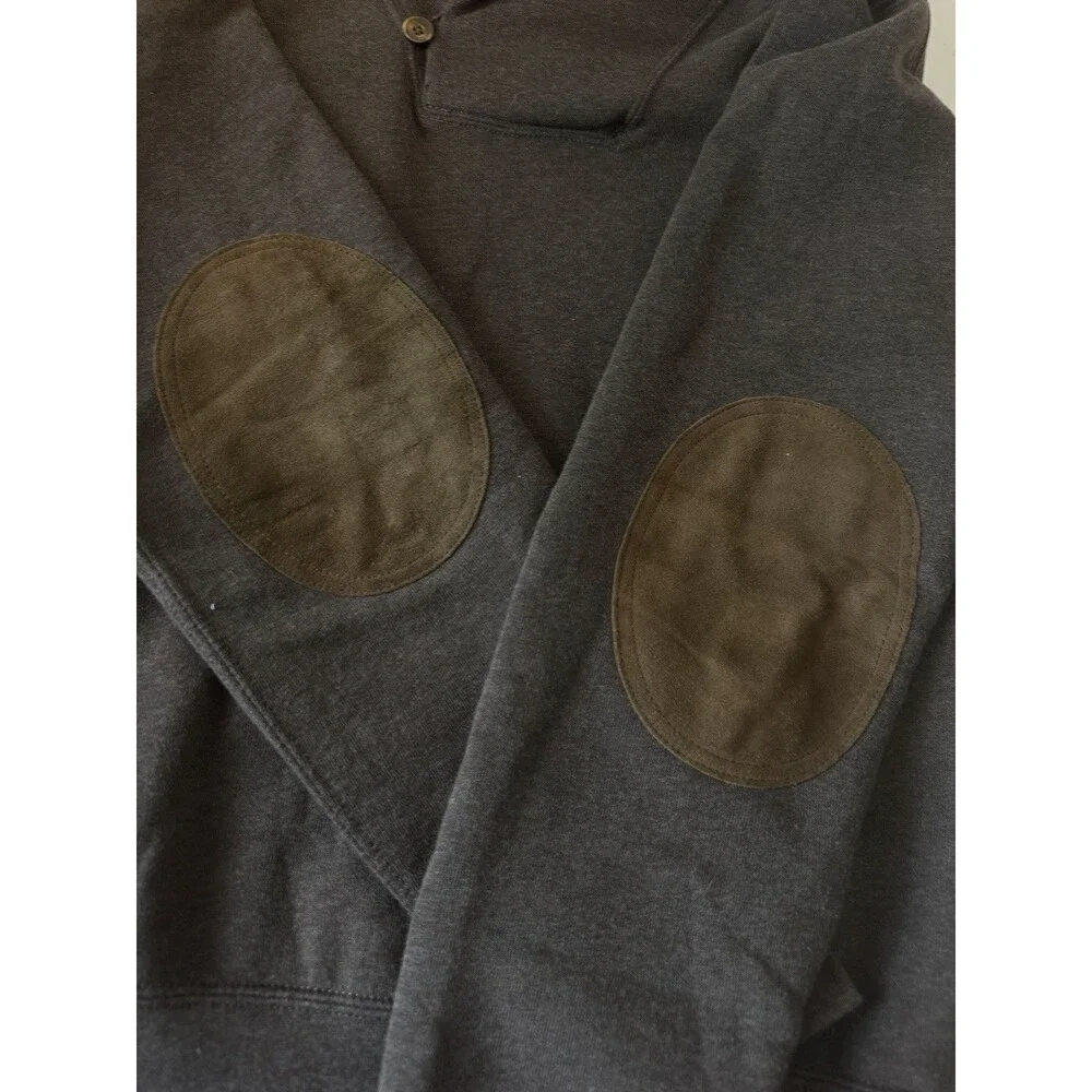 Polo Ralph Lauren Shawl Collar Sweatshirt Mens Medium Brown Suede Elbow Patches